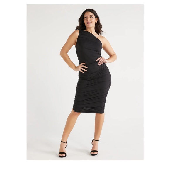 Sofia Women's One Shoulder Ruched Dress, Knee Length, Sizes Large - Picture 1 of 5